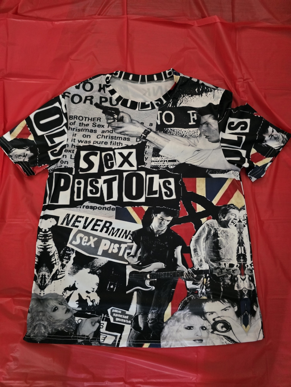 Graphic Punk rock Short Sleeve Crew Tee - Black/White with Red Accents